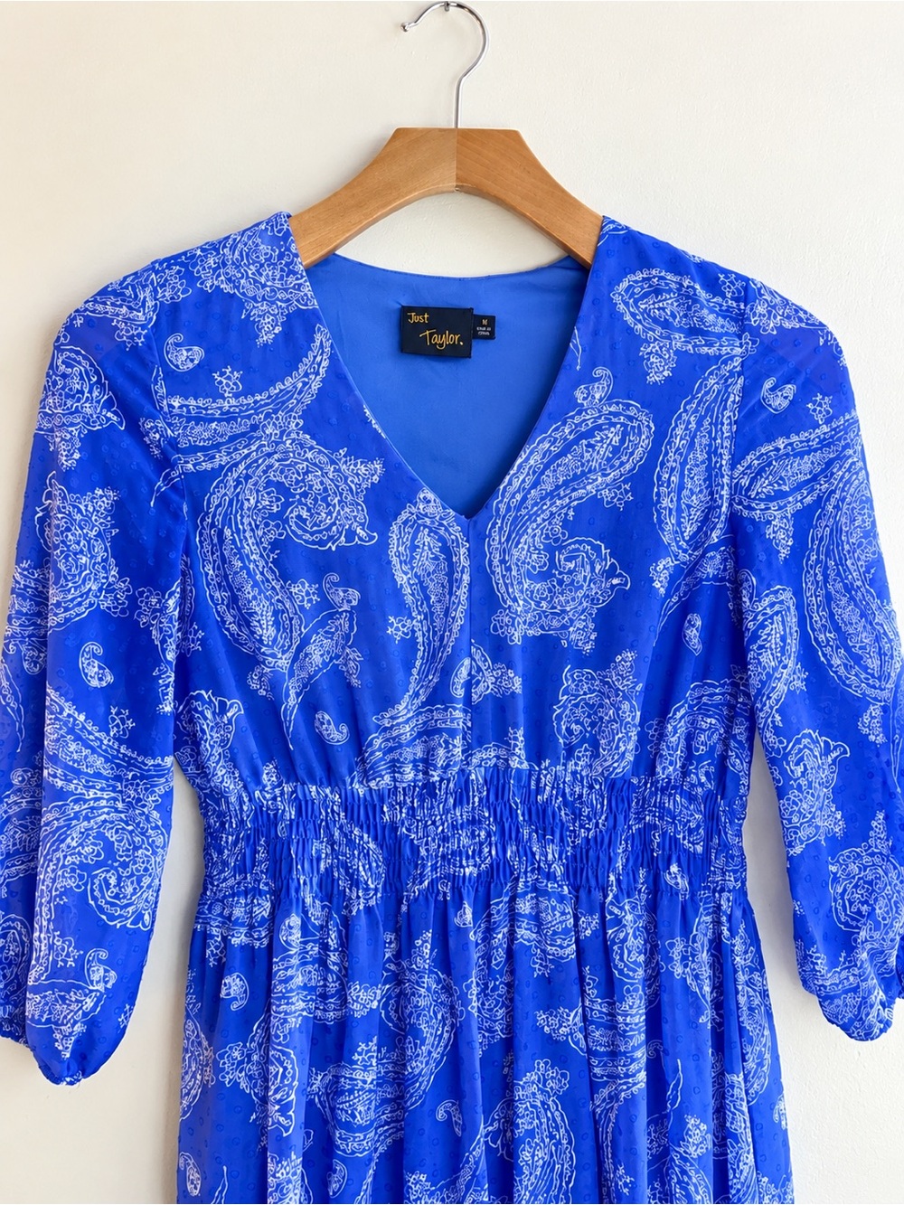 Blue paisley prairie inspired midi peasant Cottagecore dress vacation resort